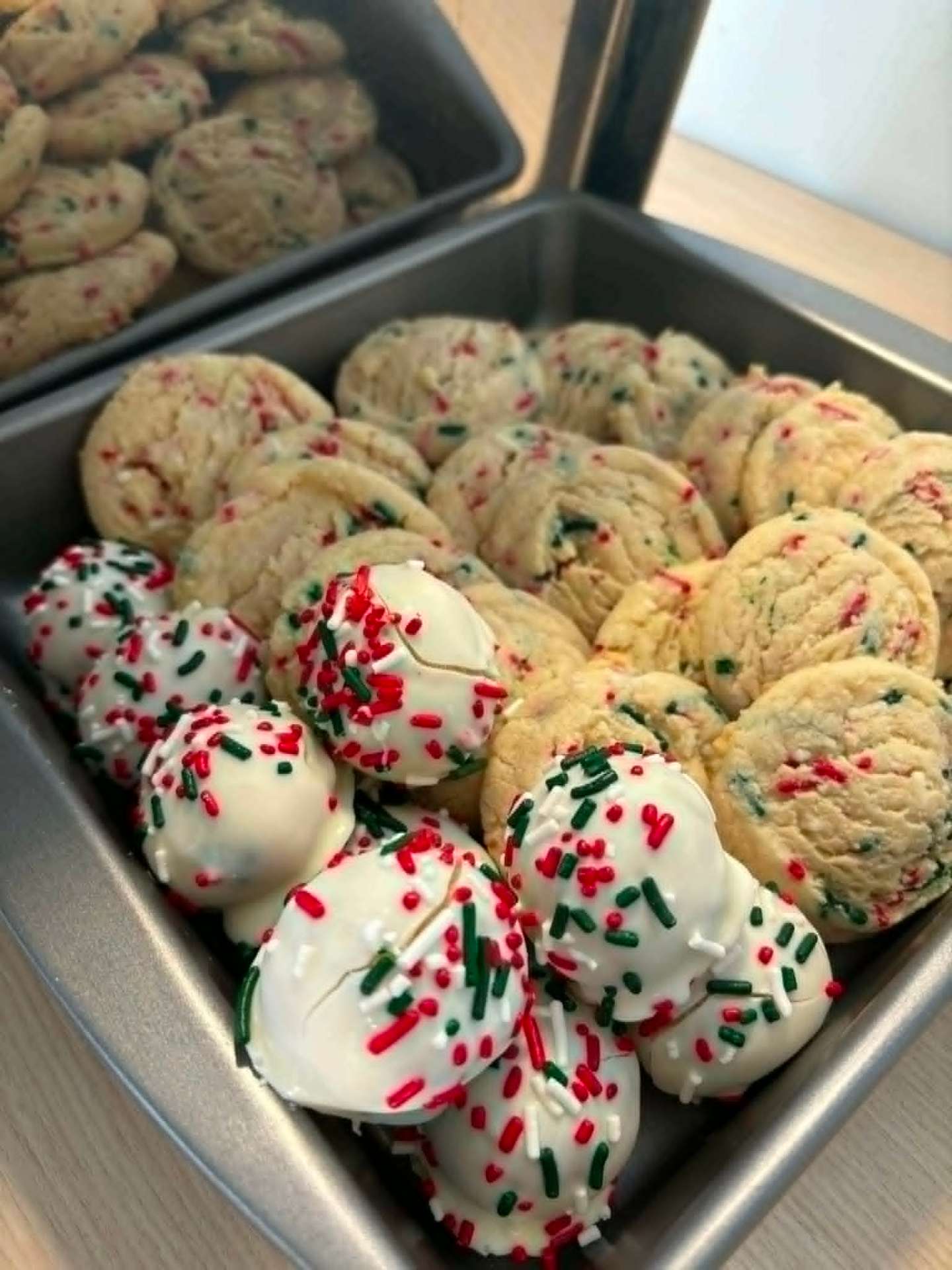Christmas cookie tray with sprinkle truffles