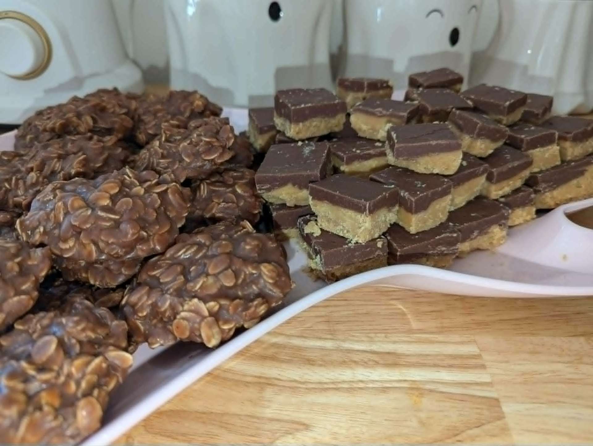 No-bake oatmeal cookies and chocolate peanut butter bars