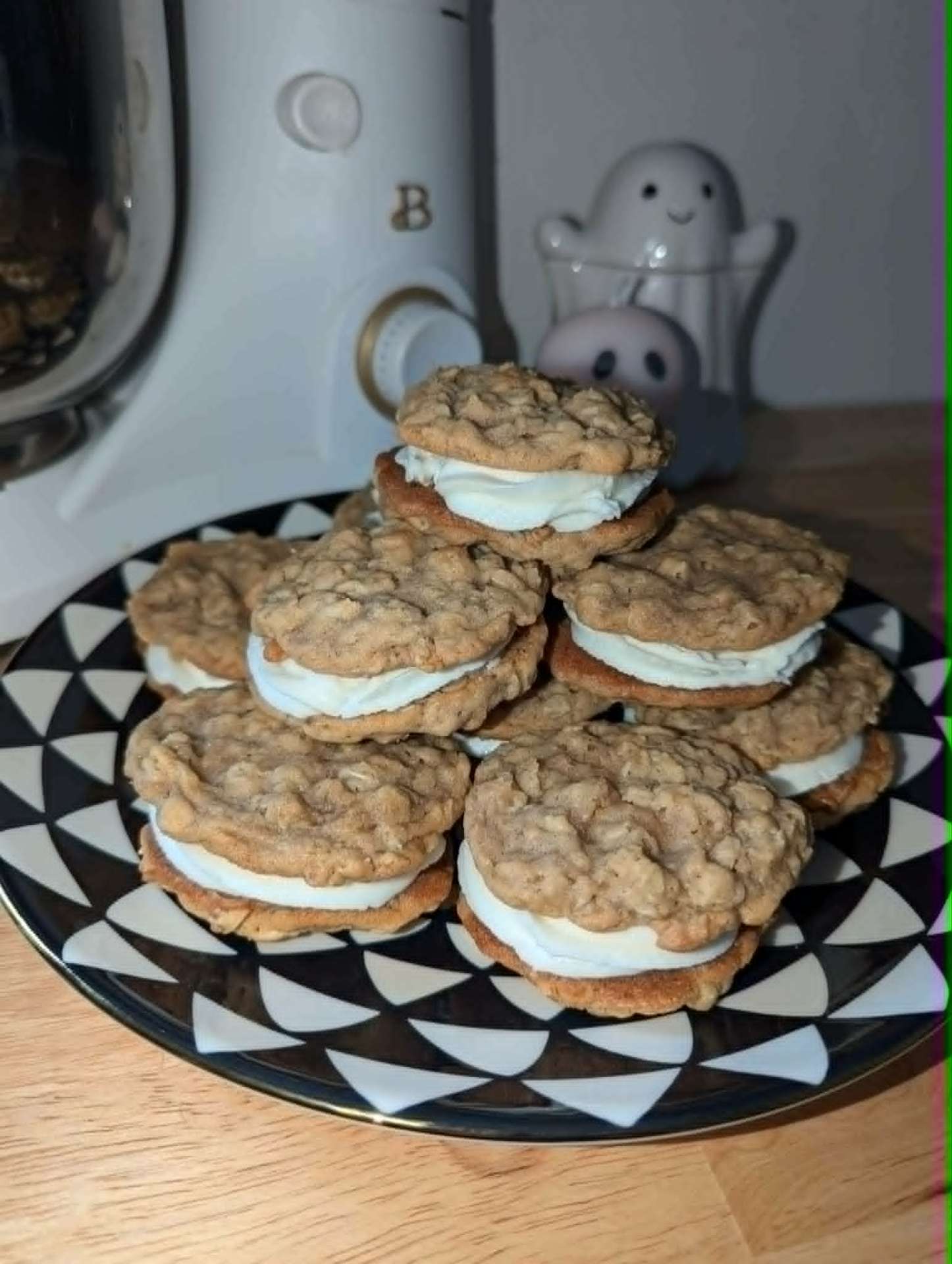 Stack of oatmeal cream pie sandwich cookies