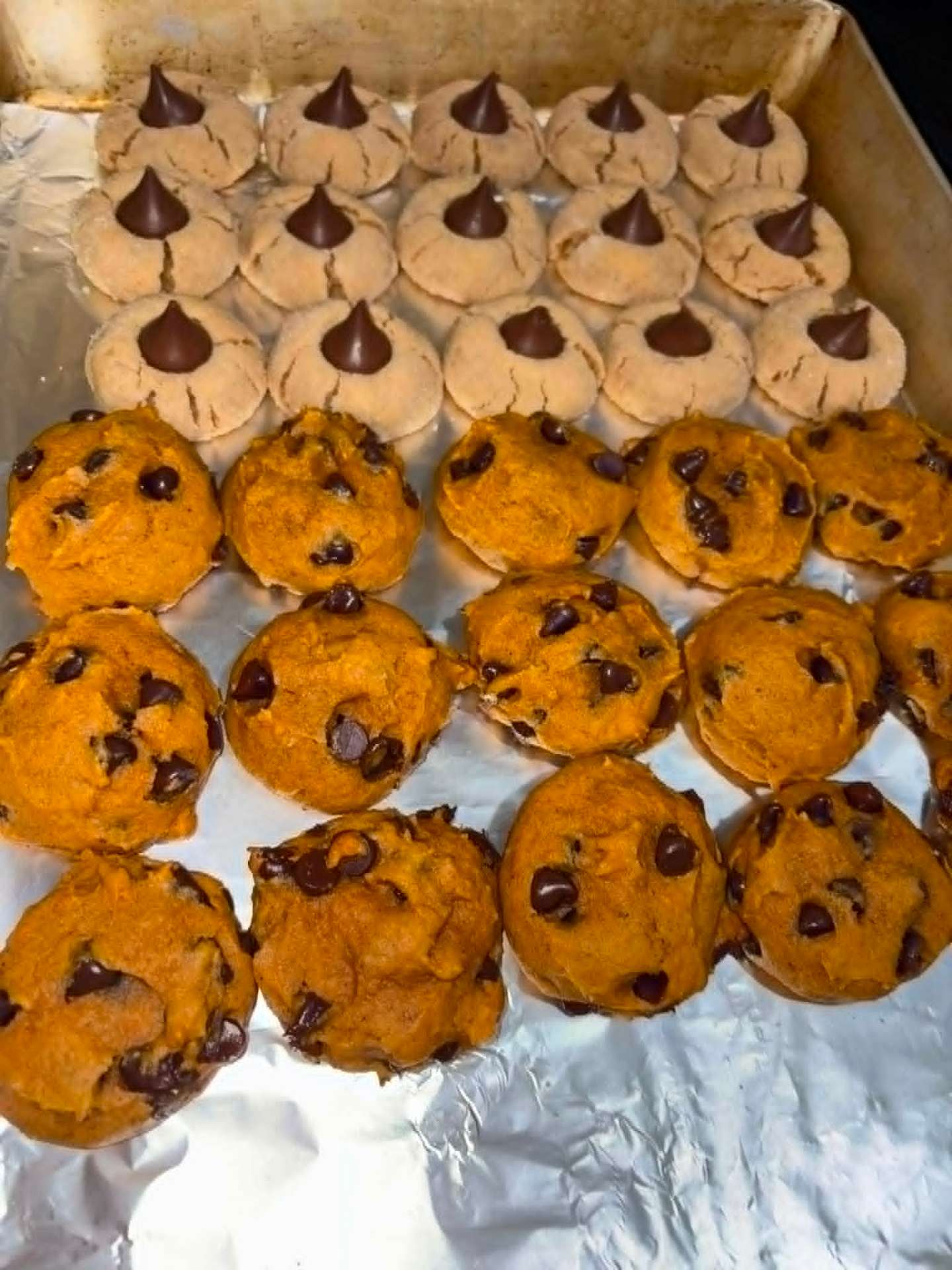 Peanut butter blossoms with pumpkin chocolate chip cookies