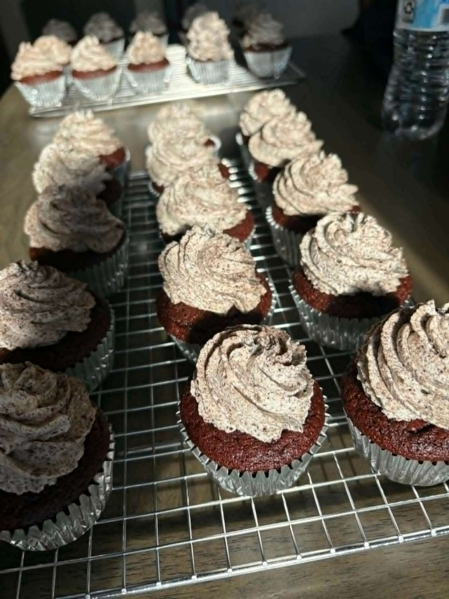 Red velvet cupcakes with cookies & cream frosting