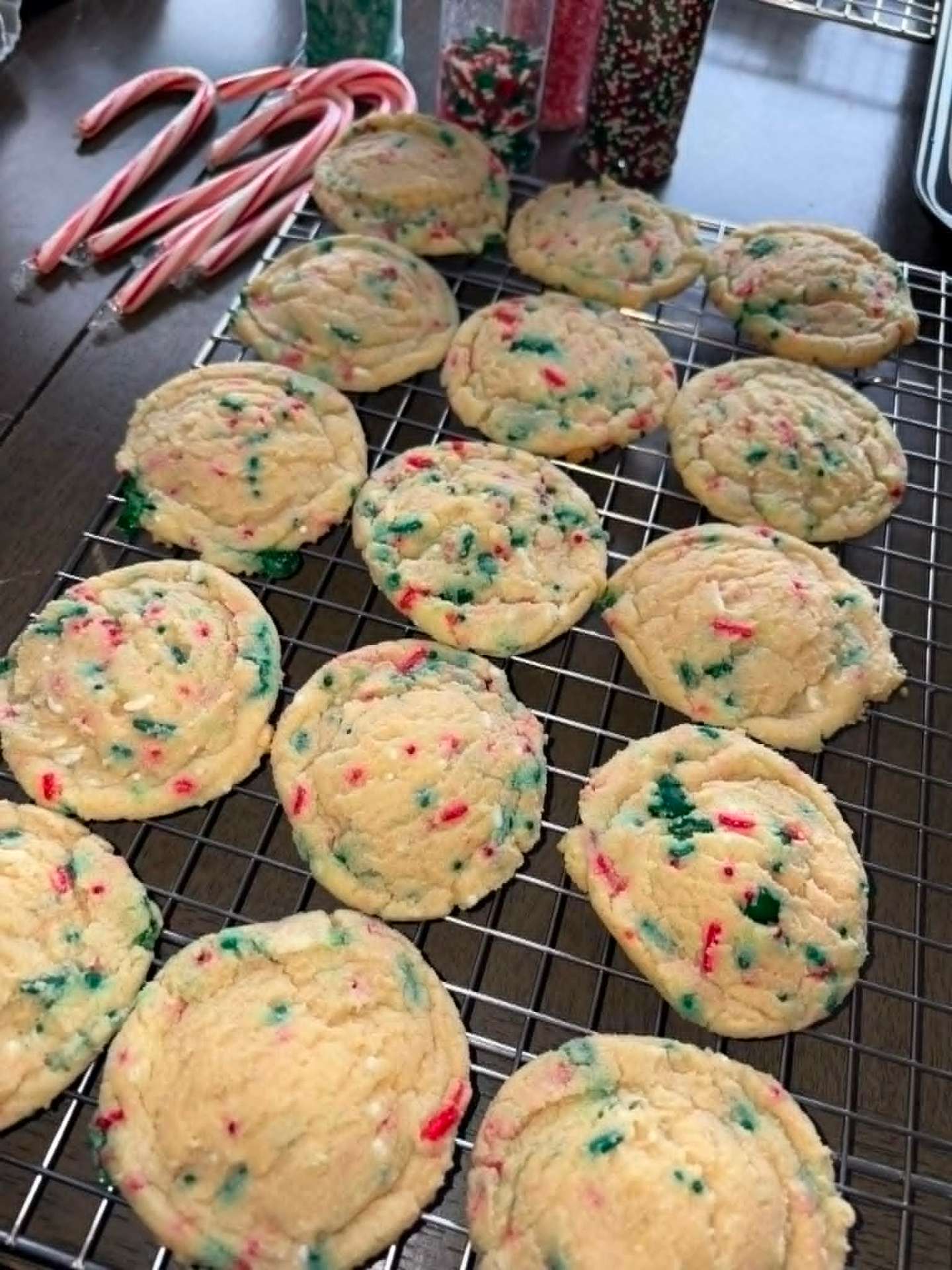 Christmas sprinkle sugar cookies with candy canes