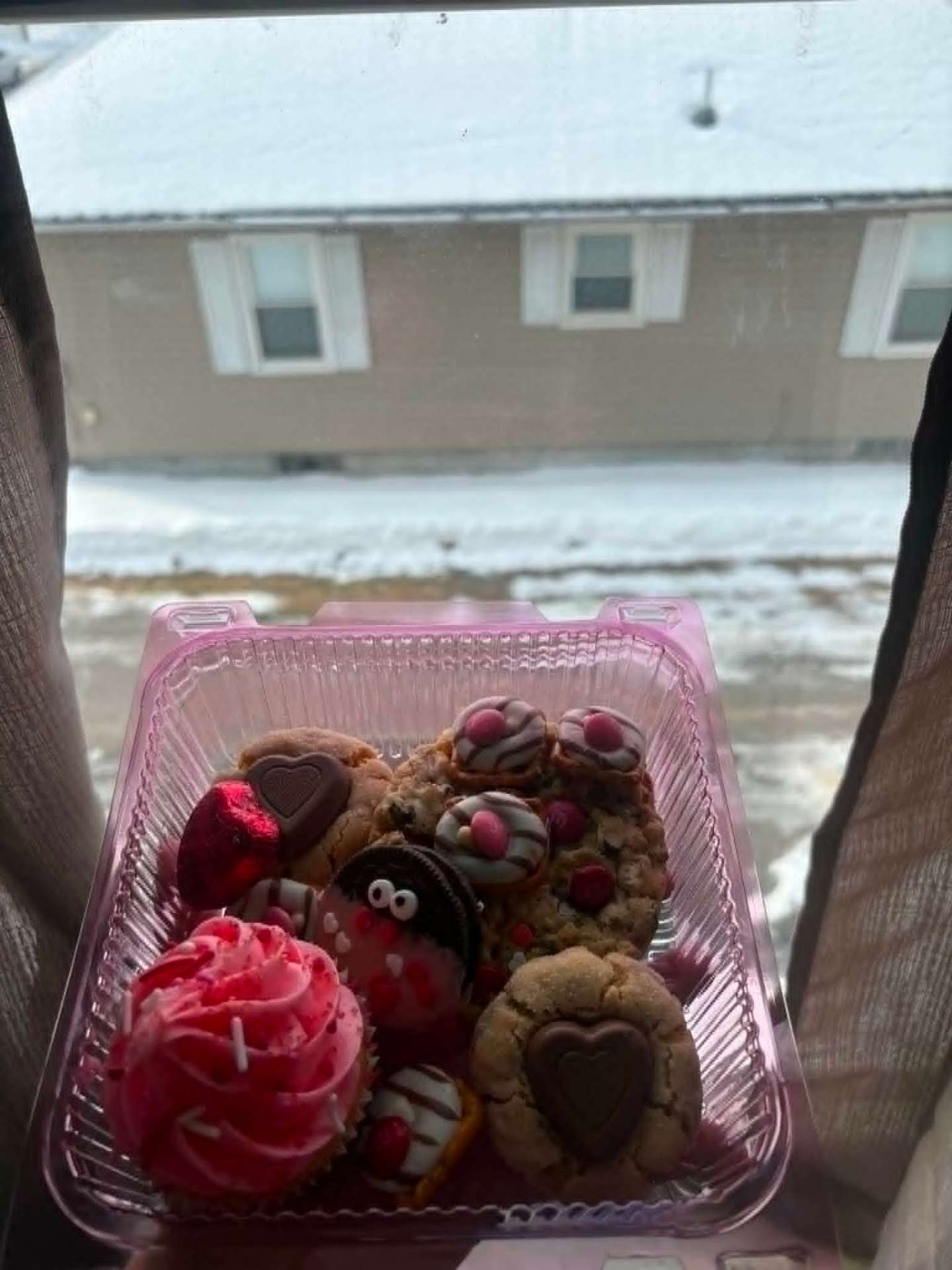 Valentine's bakery box with cupcake and cookies